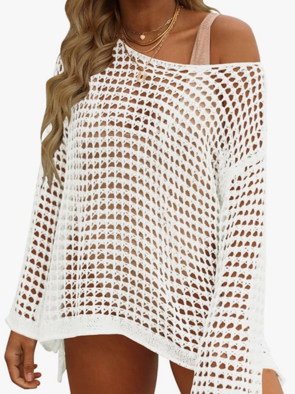 Zesica white mesh cover up tunic top  XL